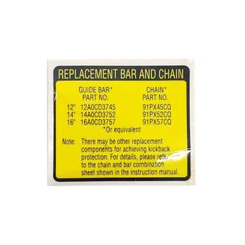 OEM Echo CS-310, CS-352 Bar & Chain Label